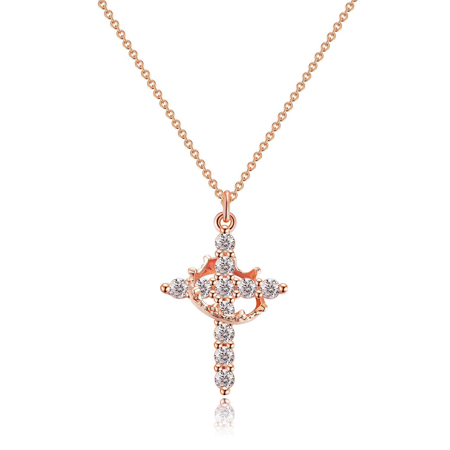 Colar com Pendente de Cruz Coroa em Ouro 14K