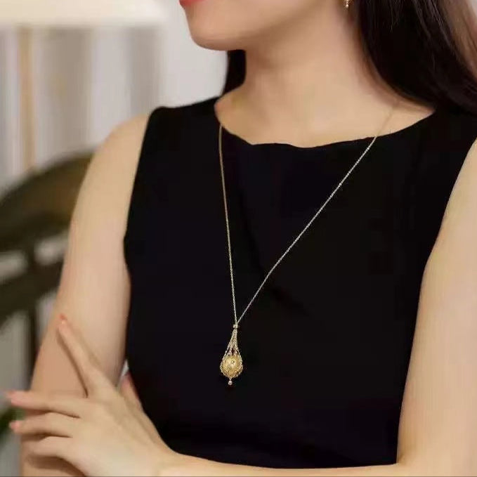 Model wearing Pearly Net Necklace showcasing elegance and style
