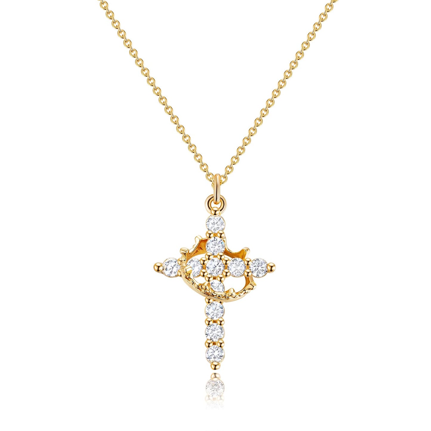 Colar com Pendente de Cruz Coroa em Ouro 14K