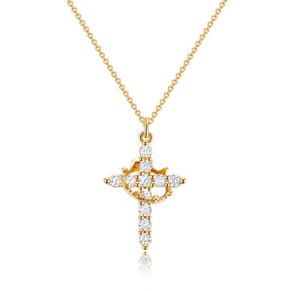 Colar com Pendente de Cruz Coroa em Ouro 14K