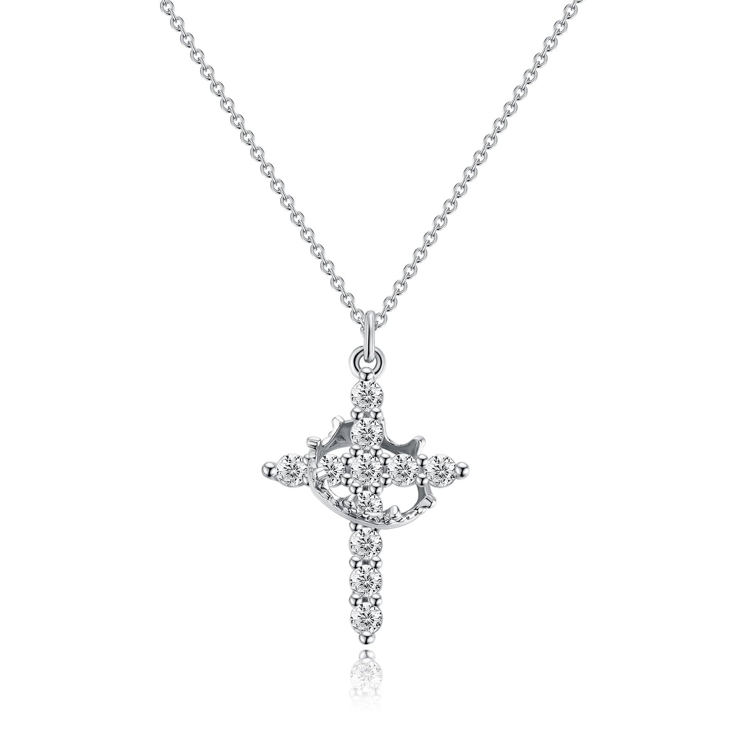 Colar com Pendente de Cruz Coroa em Ouro 14K