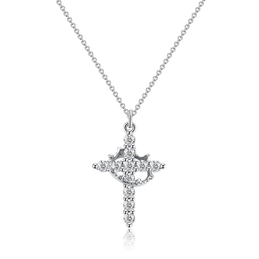 Colar com Pendente de Cruz Coroa em Ouro 14K